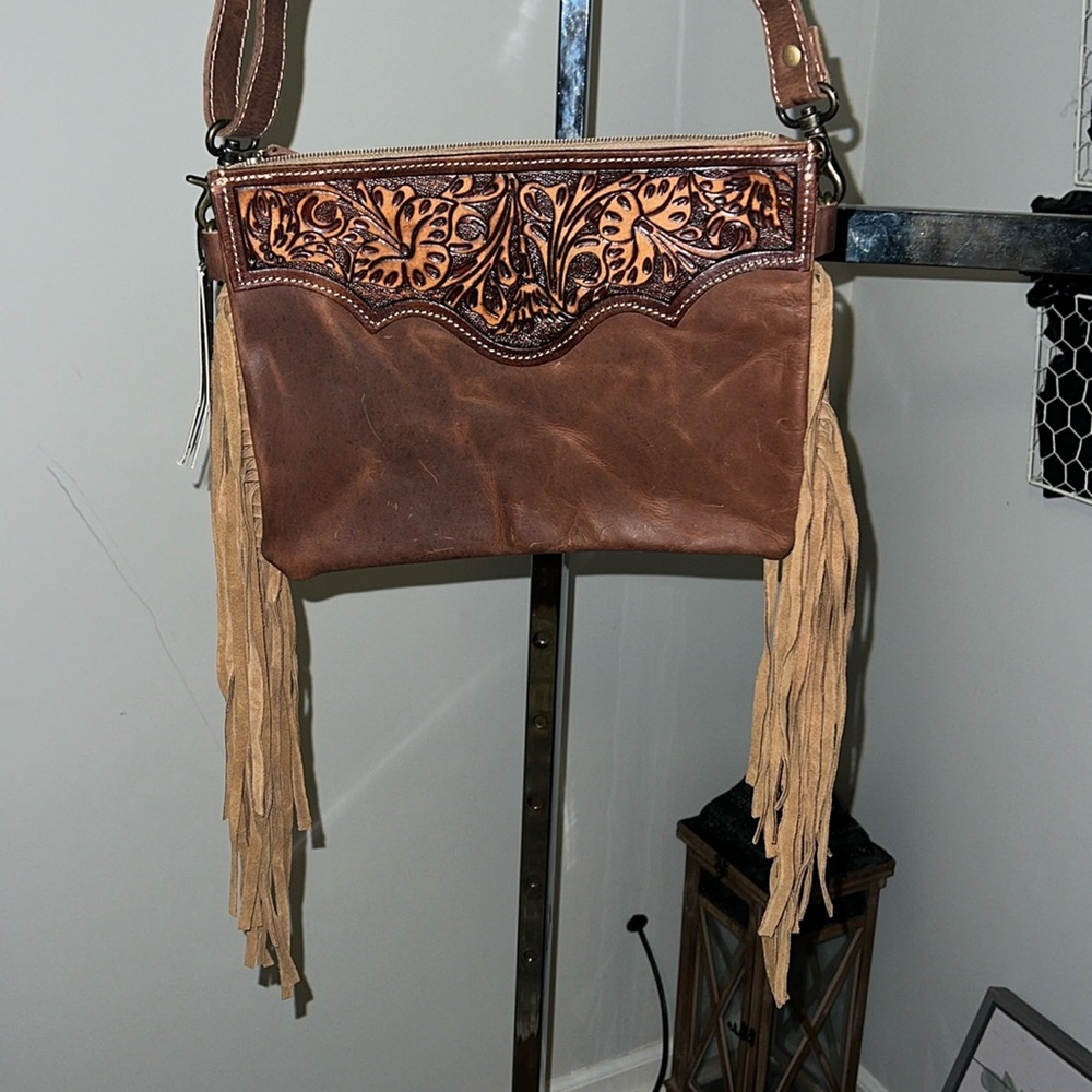 Myra Bag- Mocha Hand Tooled Crossbody